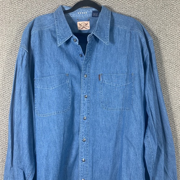VTG Col. Littleton Mens Shirt 2XL Blue Medium Wash Denim Snap Front Western - Picture 2 of 10